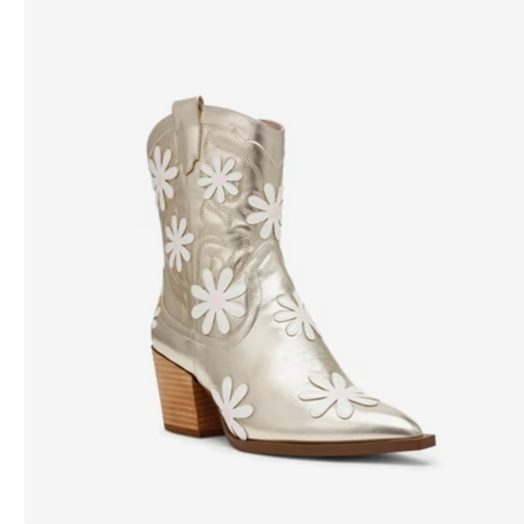 Betsey Johnson Shoes - 💛🔹️Betsey Johnson🔹️ Teddyy Gold Heeled Western Boots with Floral Design